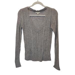Aeropostale Y2K Women's Sz S Grey Ribbed Fitted Low V Sweater Angora Bella Swan